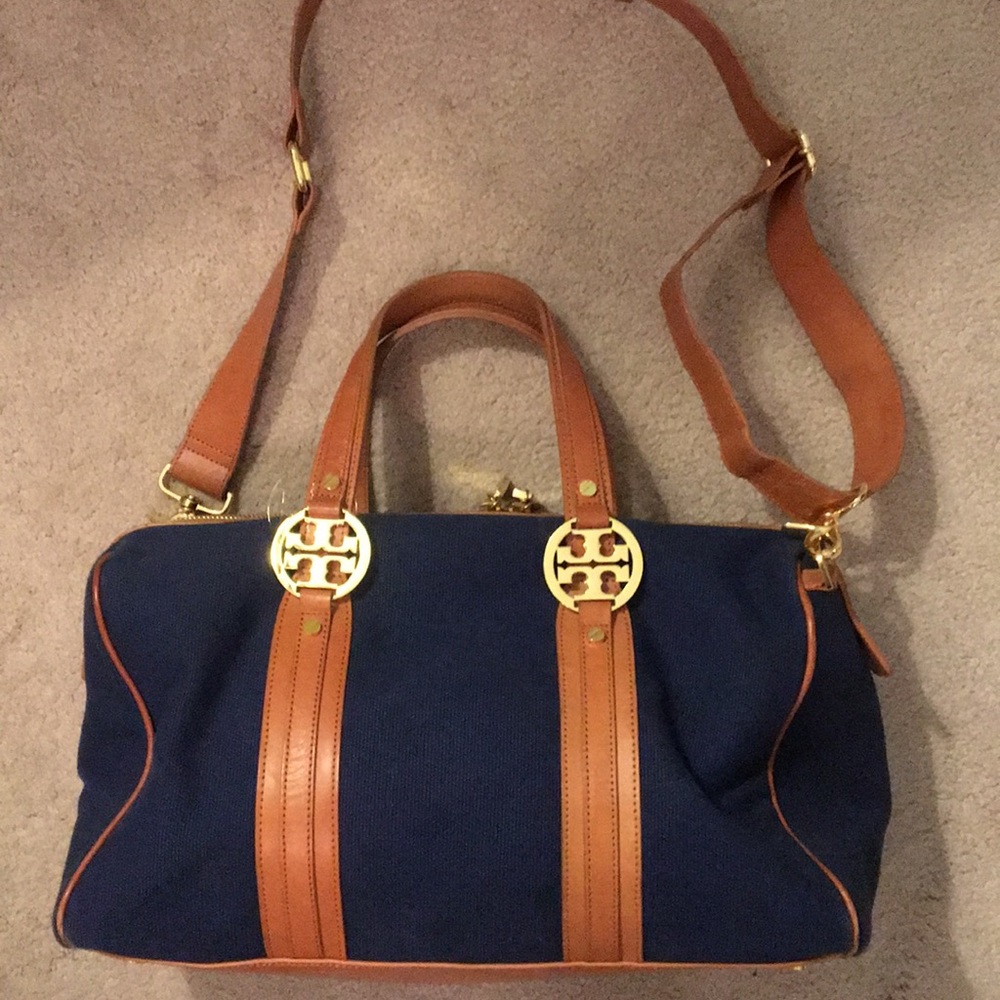 Authentic navy/brown/gold Tory Burch tote bag!